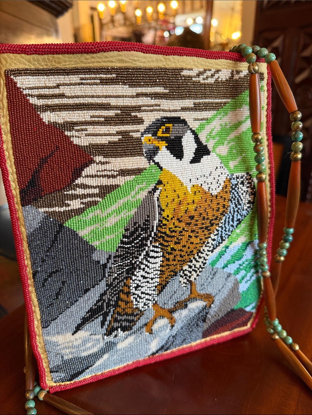 New Mexico leather  beaded tote purse
